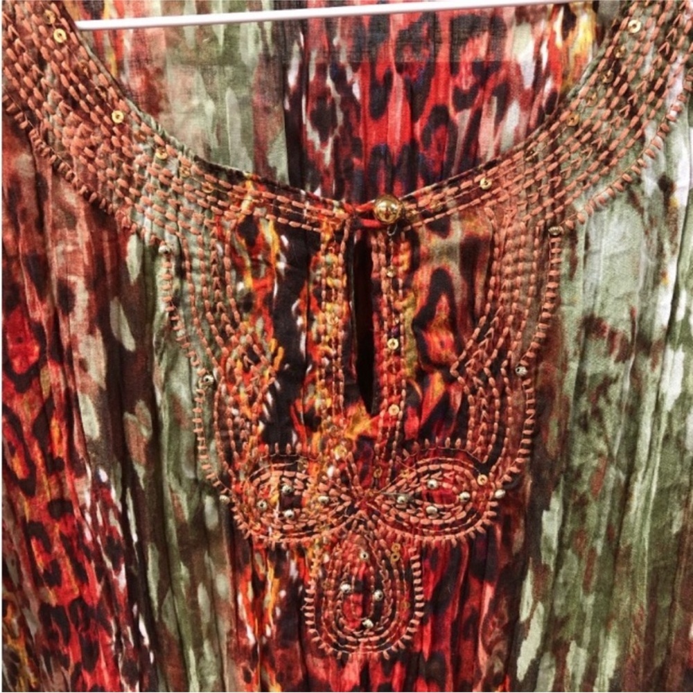 REBECCA MALONE Bright Fall Colored BLOUSE With SPARKLING Sequins Size SMALL - Picture 4 of 11